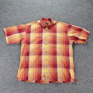 ZanZara Shirt Mens XL Red Yellow Plaid Short Sleeve Summer Beach Casual‎ Preppy